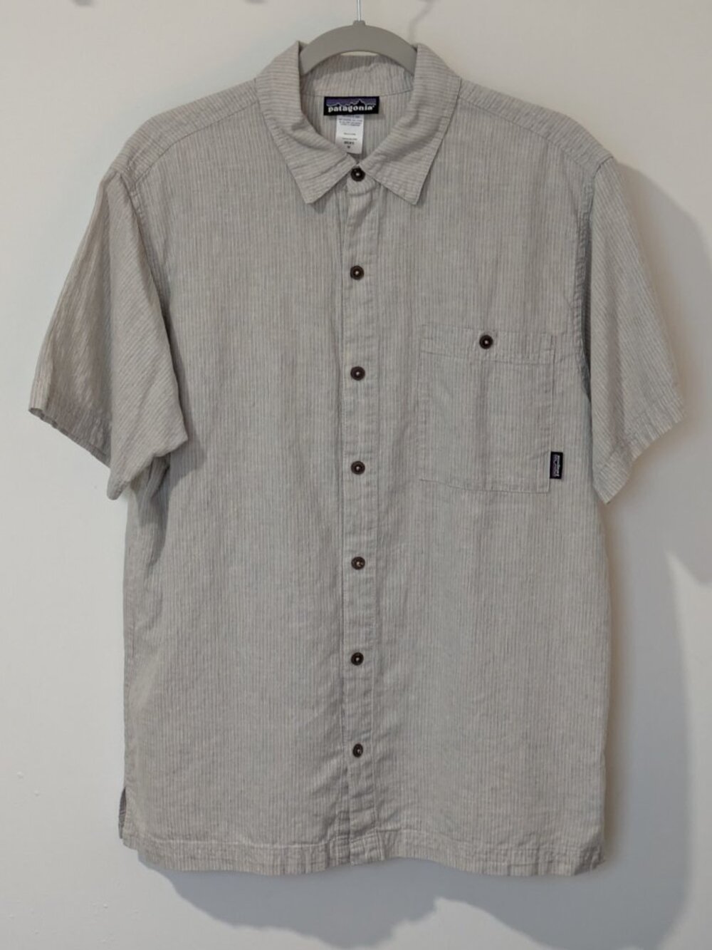 🏔️ Patagonia Men's Back Step Shirt - Size M - Gray/White Stripe - Hemp/Organic